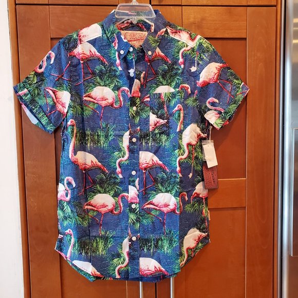 NWT Brooklyn Flamingo Cotton Button Down S/S Shirt - Picture 5 of 6